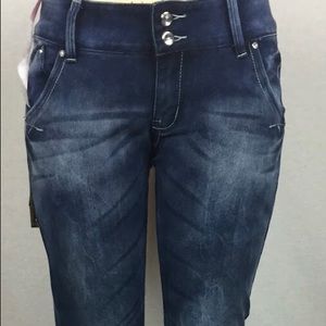 Navy Blue Women’s BH Jeans stretch Slim Fit low cut stone washed fly zipper